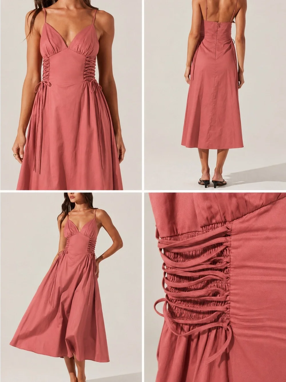 Astr Strappy Ruched Midi Dress in Dusty Rose - Picture 1 of 4